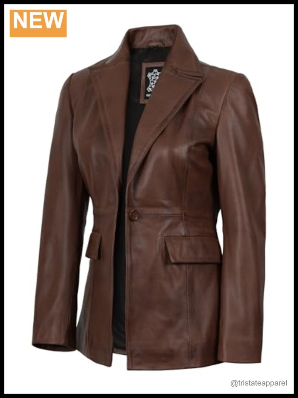 Real Lambskin Leather Blazer Jacket for Women Notched Lapel Button